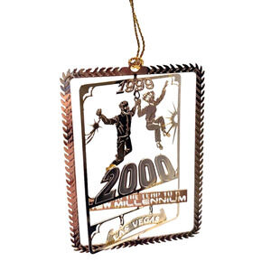 Millenium 2000 Christmas Ornament 24K Gold Finish Brass Making Leap Las Vegas